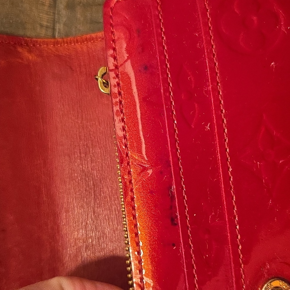 Louis Vuitton Red Patent Monogram Envelope Wallet with Gold Button - Picture 6 of 11